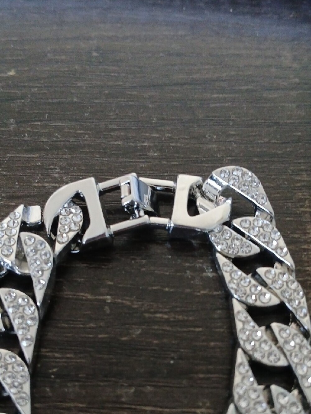 Rhinestone Pavé Silver-Tone Curb Link Bracelet - Picture 2 of 5